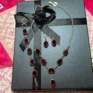 Sterling Silver Ruby Red Crystal Necklace, Bracelet and Earrings Set